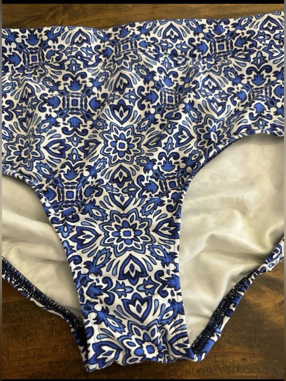 Lands' End Navy and White Floral Tile Bikini Bottoms - Picture 3 of 6